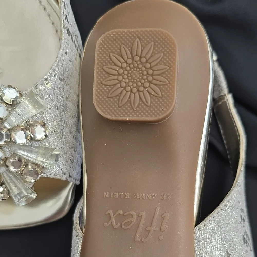 Anne Klein Gold Embellished Slingback Heels